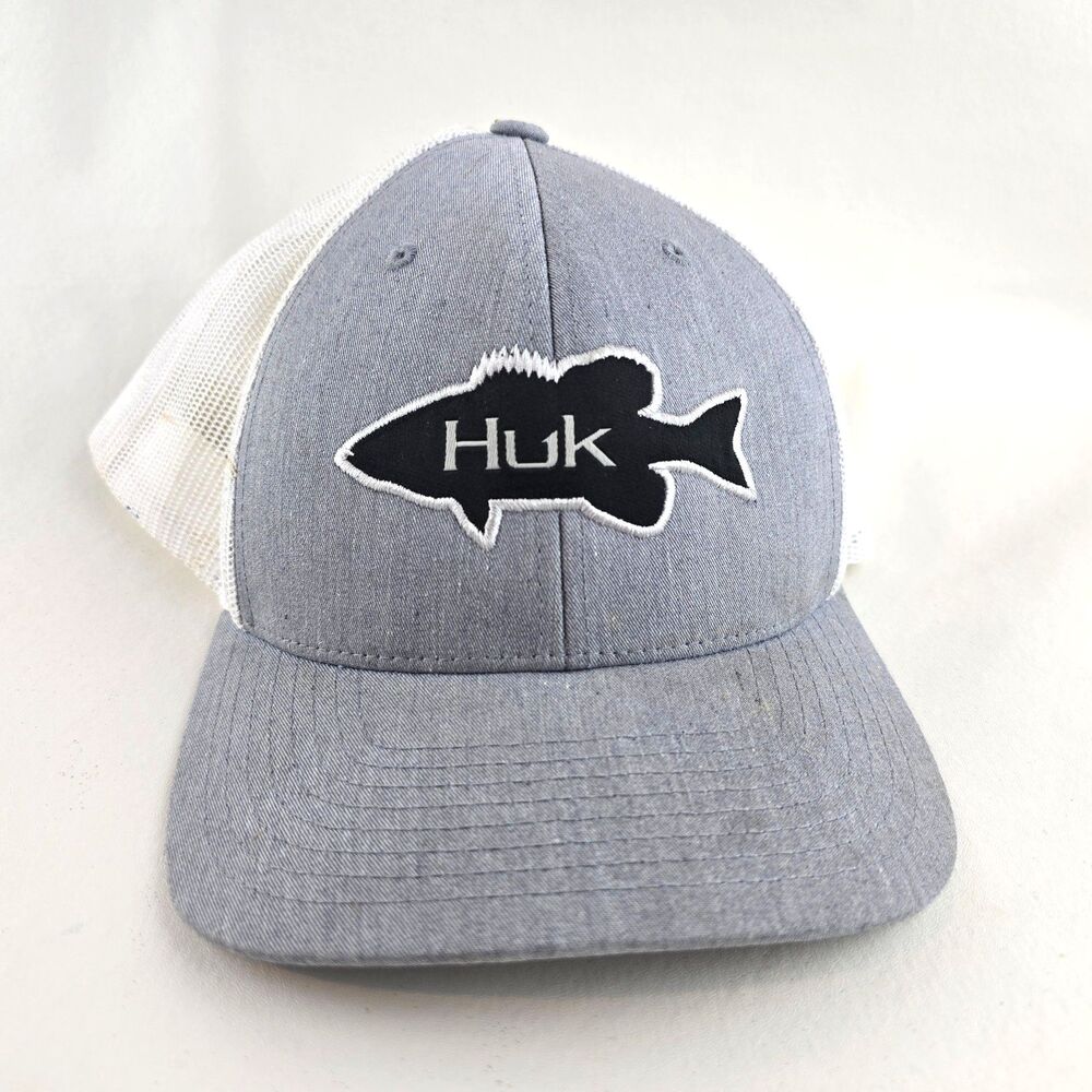 Huk Fishing Trucker Hat Mens Gray White Mesh Snapback Cap One Size Outdoors